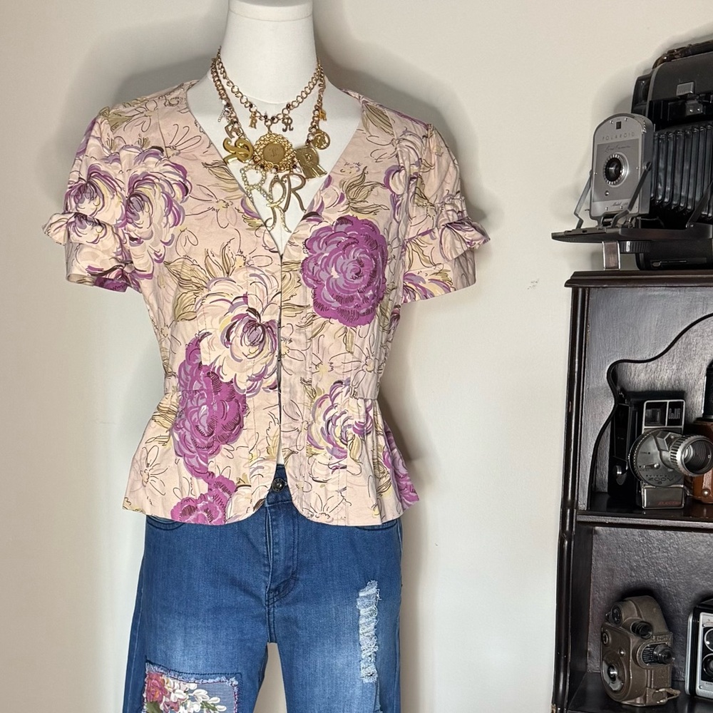 Anthropologie Floral Pink and Cream Women's Top jacket